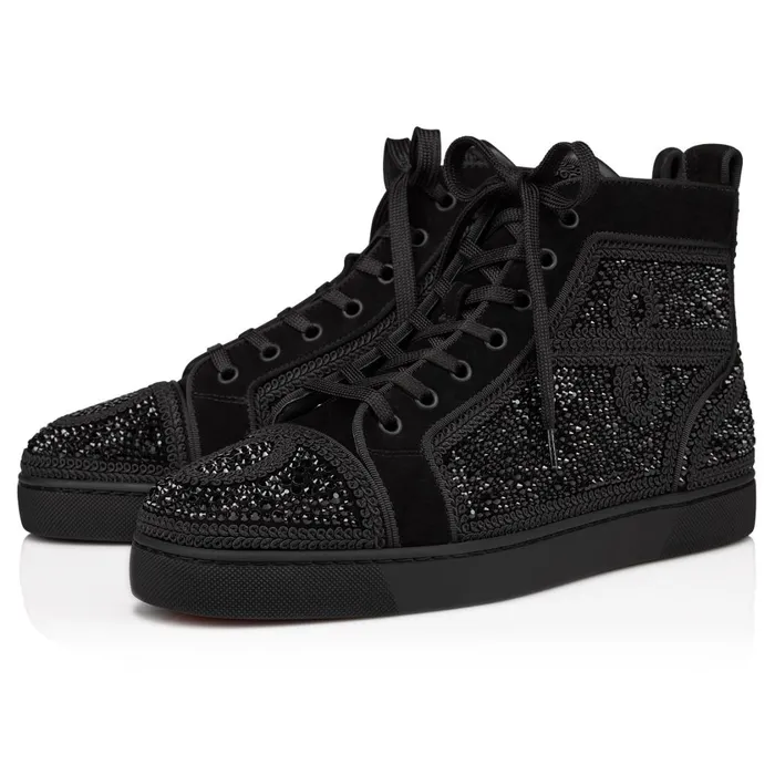 Men Louisario Hightop Sneakers 8211 Suede Strass And Veau Velours 8211 Black Black Christian Louboutin High Top Sneakers