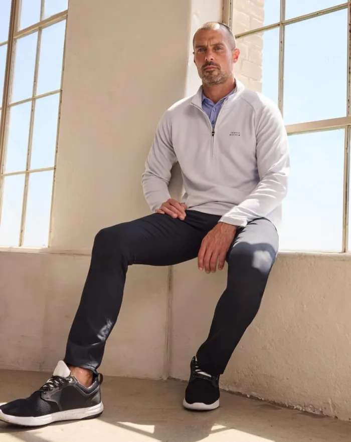 Men PERFORMANCE WAFFLE QUARTER ZIP Heather Light Grey TravisMathew Quarter Zips