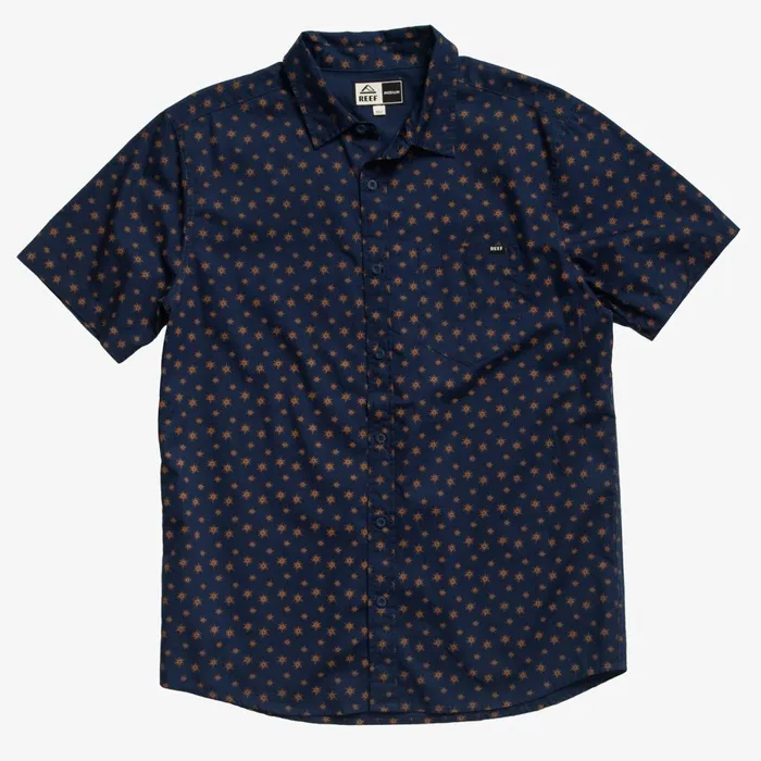 Men Reef TShirts and Shirts Bentley Short Sleeve Woven Shirt Dress Blues Men Reef TShirts and Shirts Bentley Short Sleeve Woven Shirt Dress Blues