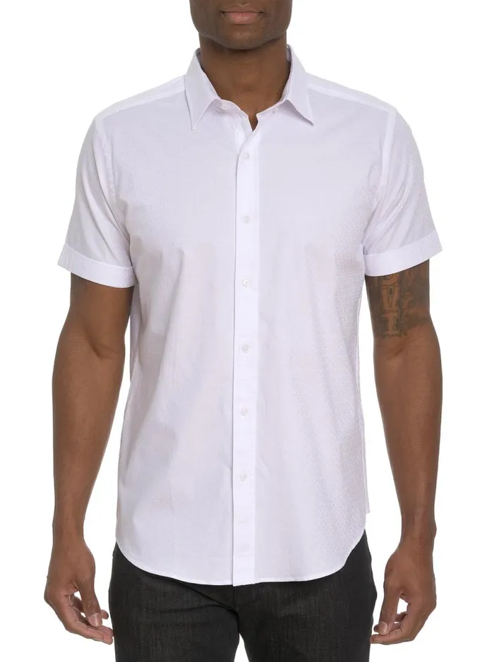 Men Robert Graham Button Down Shirts DIAMOND BAR SHORT SLEEVE BUTTON DOWN SHIRT WHITE
