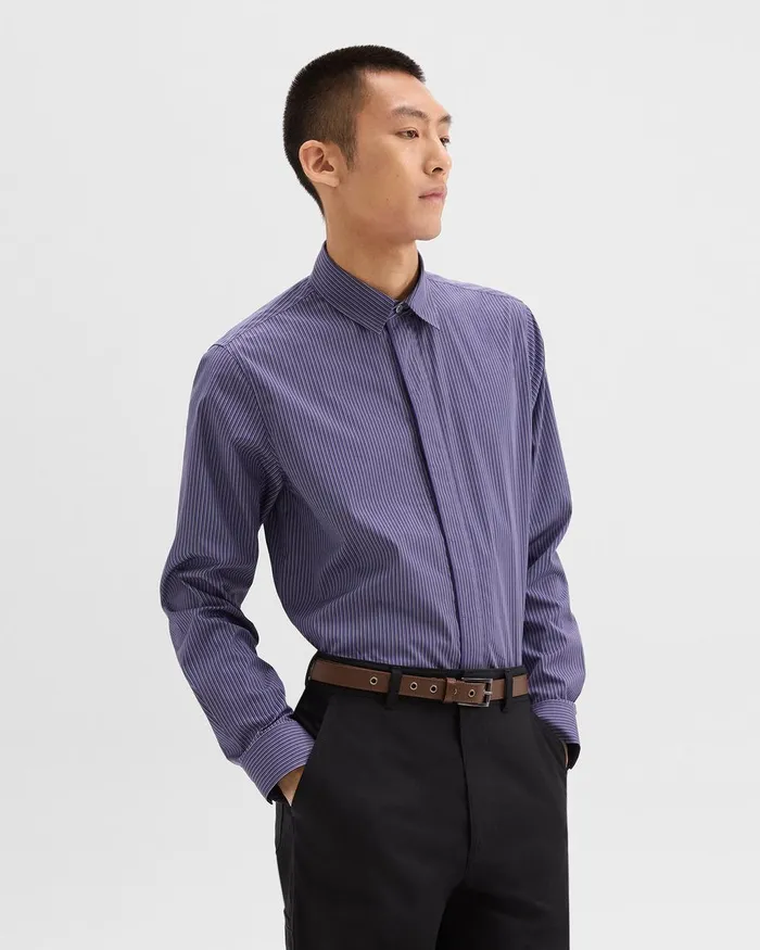 Men Theory Shirts Straight Shirt In Striped CottonBlend Marinalight Grey Multi Men Theory Shirts Straight Shirt In Striped CottonBlend Marinalight Grey Multi