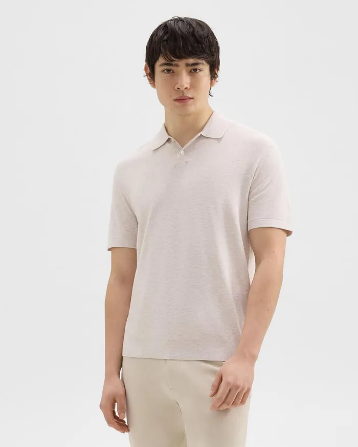 Men Theory Sweaters Cardigans Goris Polo Shirt In Piqueacute Light Bilen Melange Ivory