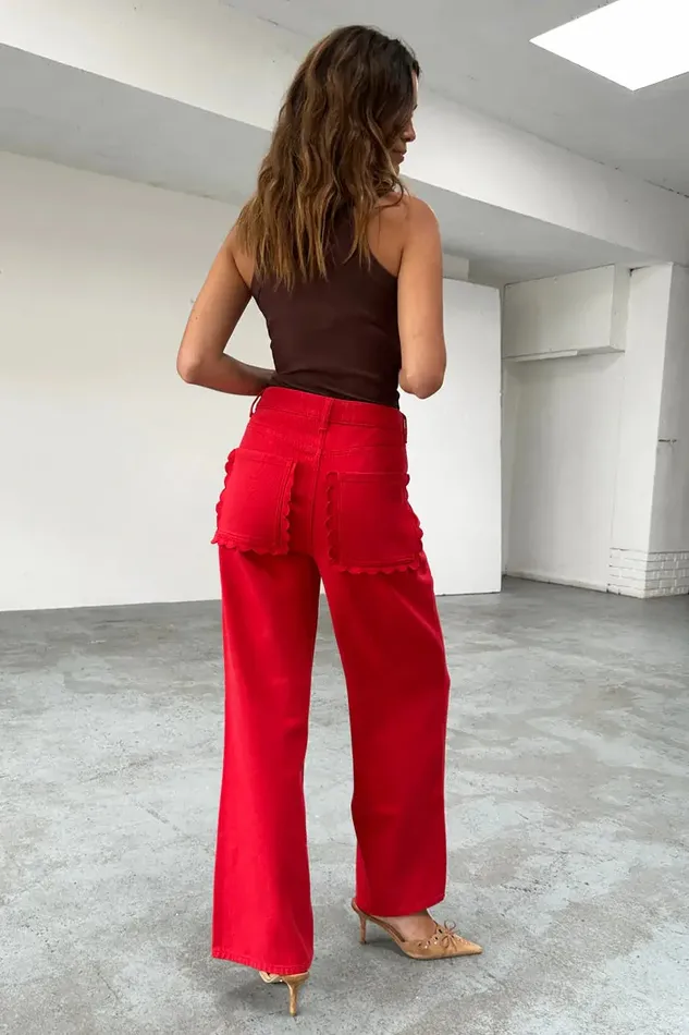 Never Fully Dressed Trousers and Shorts Red Denim Scallop Jeans 8211 Women