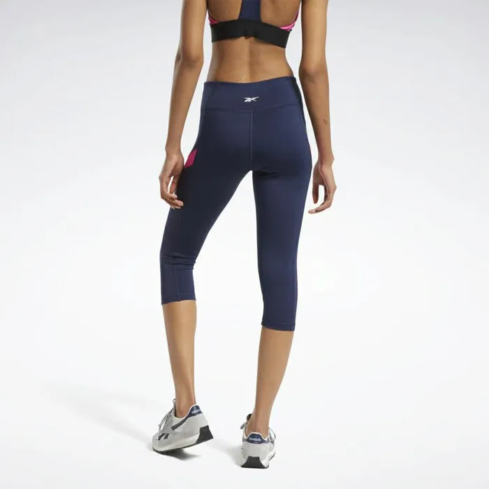 Pants and Sweatpants Womens Reebok Workout Ready Mesh Capri Tights Vector Navy