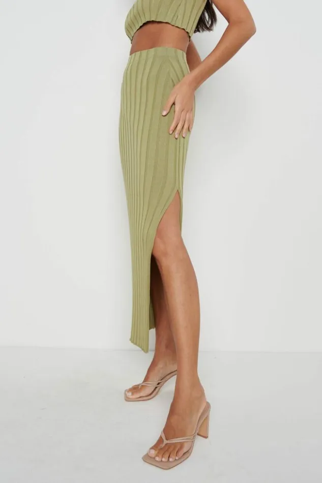 Pretty Lavish Bottoms Women Auden Rib Knit Skirt Olive