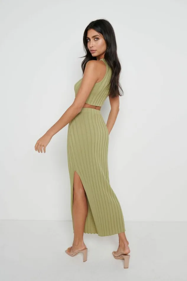 Pretty Lavish Bottoms Women Auden Rib Knit Skirt Olive