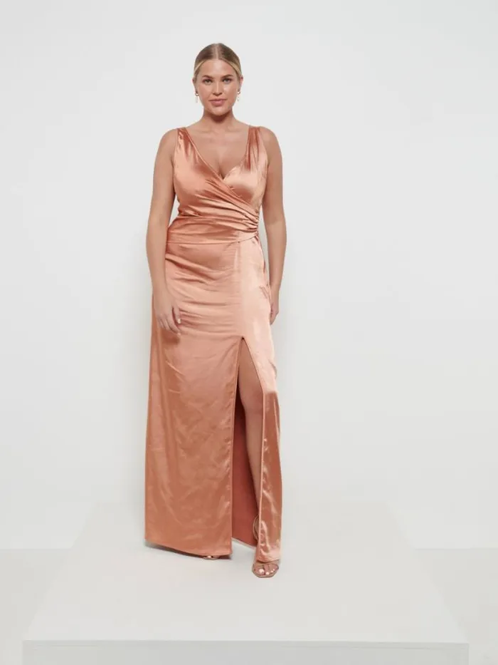 Pretty Lavish Bridesmaid Dresses Women Esmee Wrap Maxi Bridesmaid Dress Matte Cinnamon