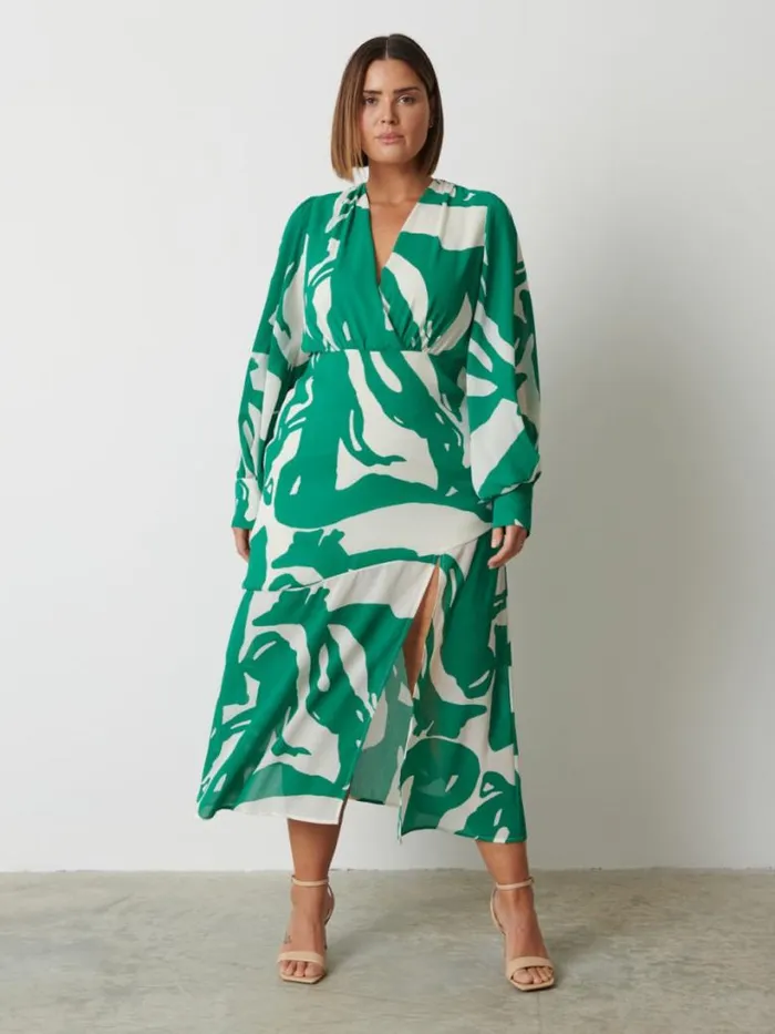 Pretty Lavish Dresses Women Lilianna Backless Balloon Sleeve Printed Dress Curve Green Abstract Pretty Lavish Dresses Women Lilianna Backless Balloon Sleeve Printed Dress Curve Green Abstract