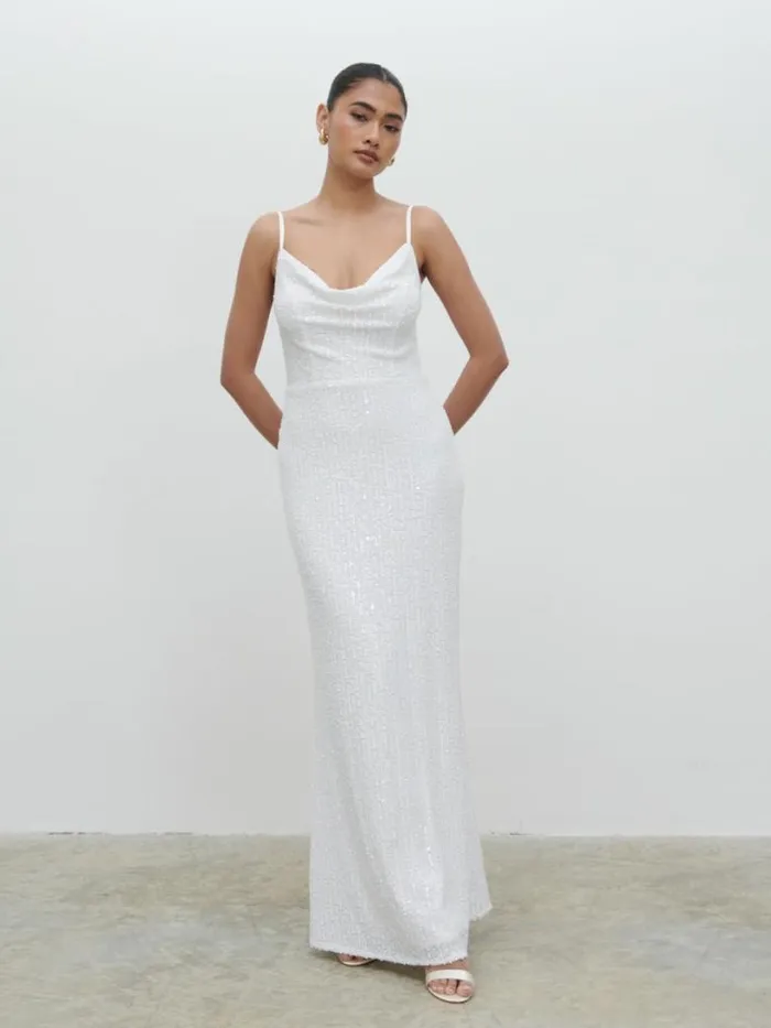 Pretty Lavish Hen Do Women Keisha Sequin Maxi Dress White