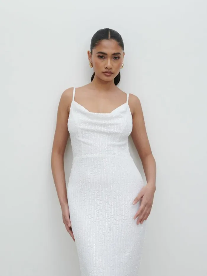 Pretty Lavish Hen Do Women Keisha Sequin Maxi Dress White