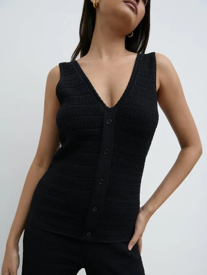 Pretty Lavish Knitwear Women Bridget Crochet Knit Top Black
