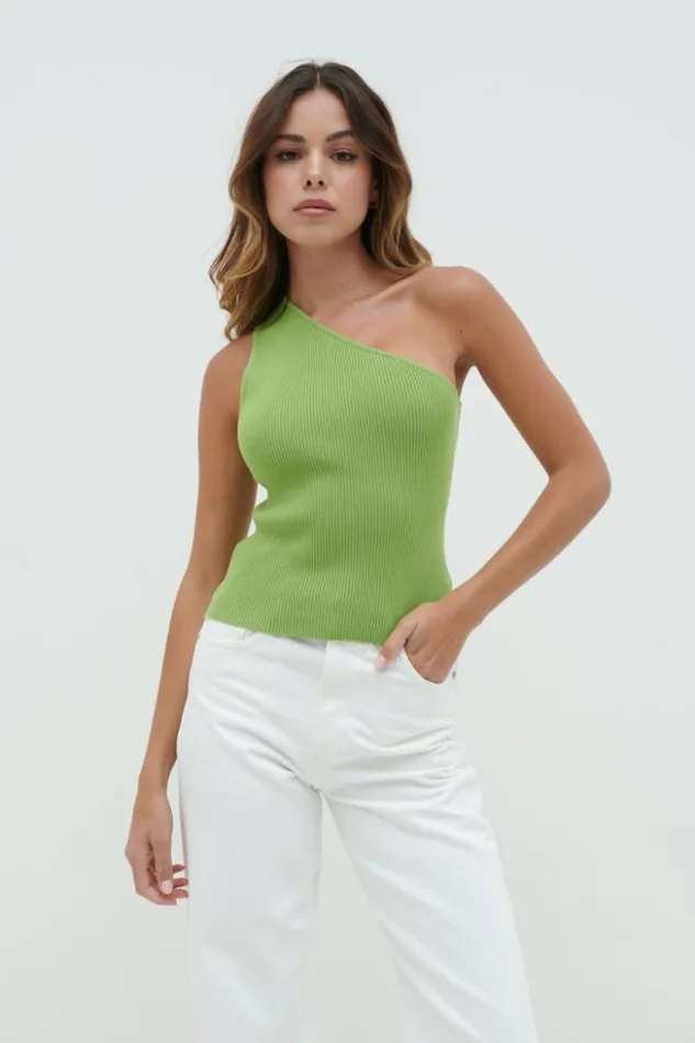 Pretty Lavish Knitwear Women Mckay One Shoulder Knit Top Green