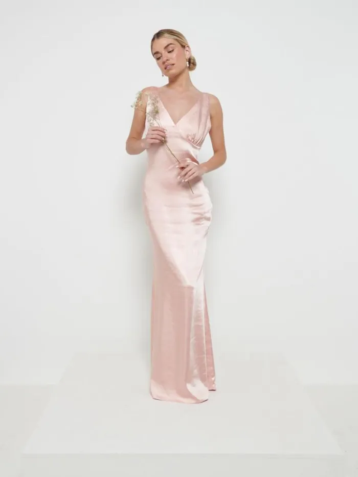 Pretty Lavish Satin Bridesmaid Dresses Women Esmee Maxi Bridesmaid Dress Matte True Blush