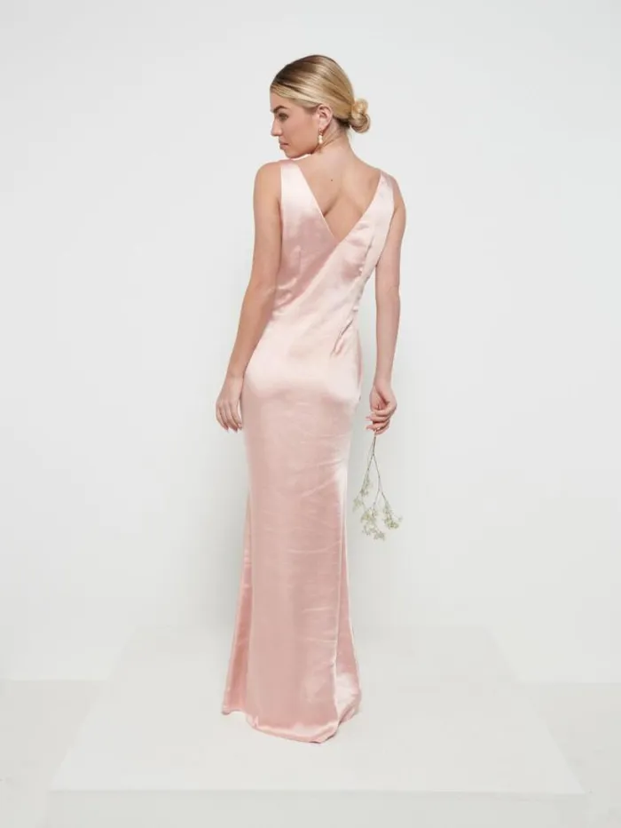 Pretty Lavish Satin Bridesmaid Dresses Women Esmee Maxi Bridesmaid Dress Matte True Blush