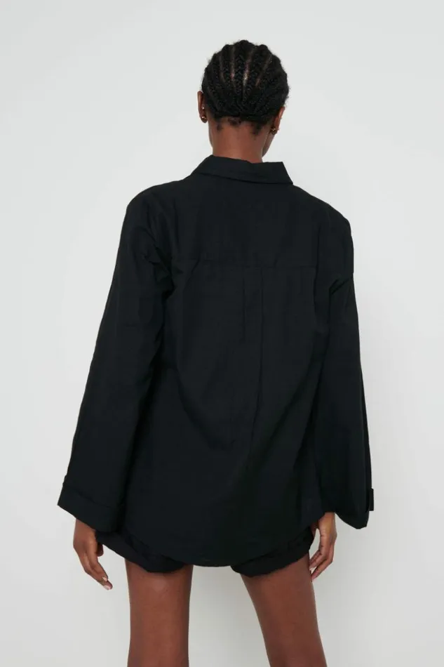 Pretty Lavish Tops Women Belle Boxy Linen Shirt Black