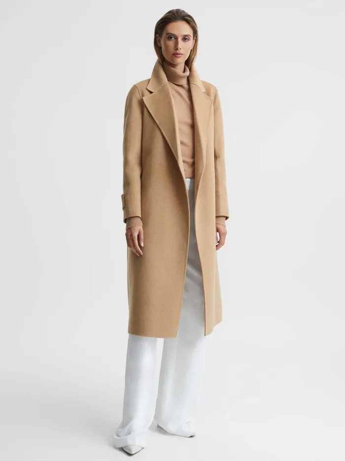 Reiss Coats and Jackets Agnes Belted Blindseam Wool Longline Coat Camel 8211 Women