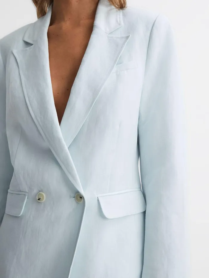 Reiss Coats and Jackets Dawson Paige Double Breasted Linen Blend Blazer Ice Flow 8211 Women