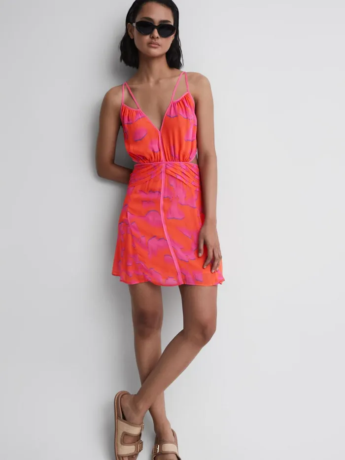 Reiss Dresses Abilene Plunge Neckline Resort Mini Dress Orangepink 8211 Women Reiss Dresses Abilene Plunge Neckline Resort Mini Dress Orangepink 8211 Women