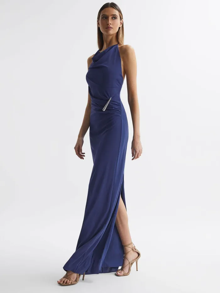 Reiss Dresses Christina Halston Halter Neck Fitted Maxi Dress Dark Blue 8211 Women
