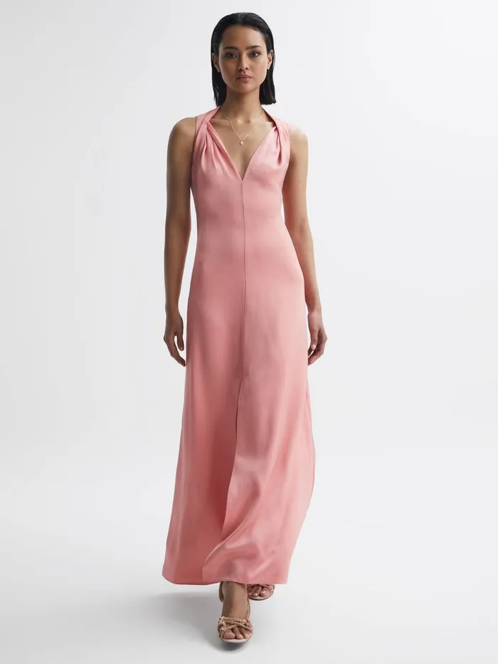 Reiss Dresses Lila Bridesmaid Twist Detail Midi Dress Coral 8211 Women