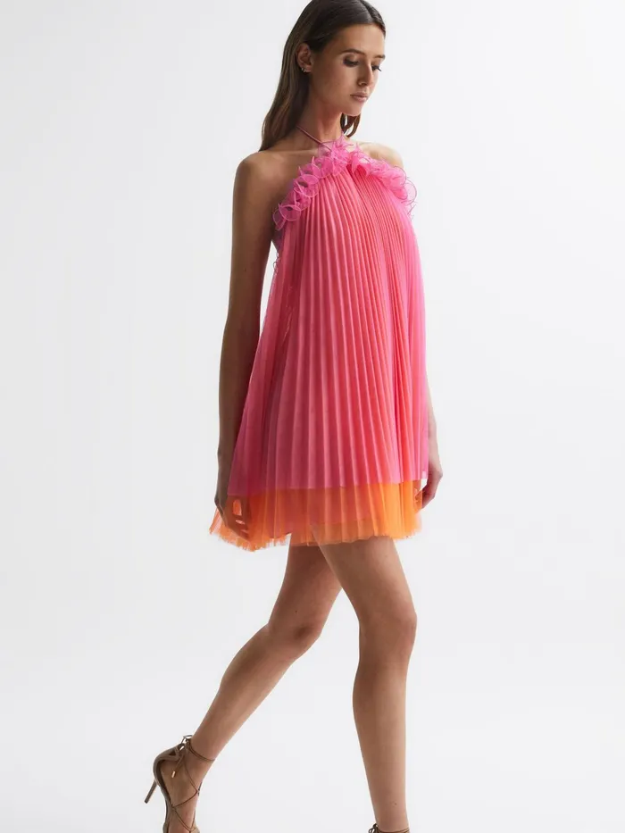 Reiss Dresses Tate Amur Halter Neck Pleated Mini Dress Orange Punch 8211 Women Reiss Dresses Tate Amur Halter Neck Pleated Mini Dress Orange Punch 8211 Women