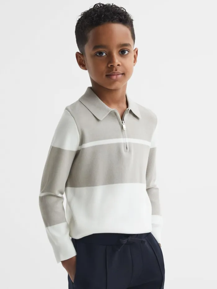 Reiss Knitwear Tokyo Slim Fit Colourblock Half Zip Shirt Soft Greywhite 8211 Children