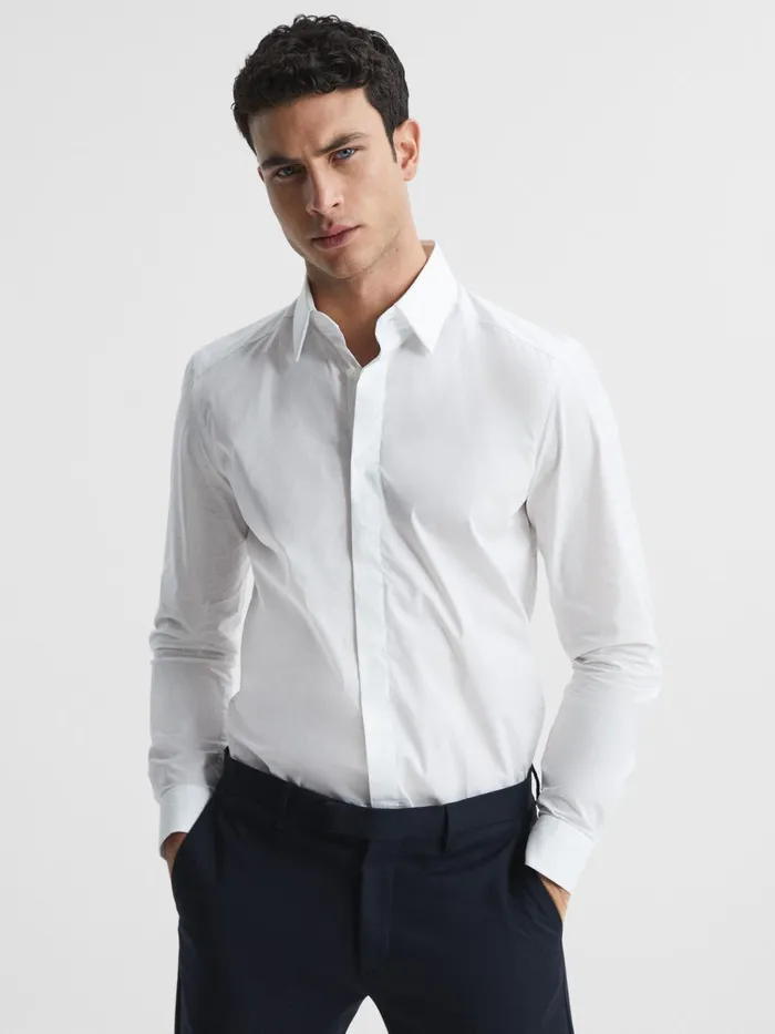 Reiss Shirts Kiana Cotton Stretch Poplin Slim Fit Shirt White 8211 Men