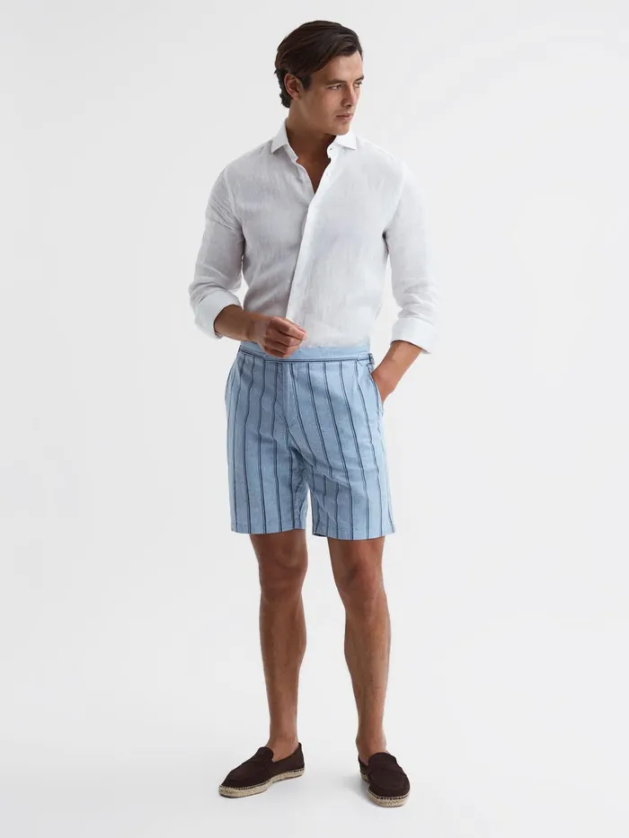 Reiss Shorts Amalfi CottonLinen Striped Shorts Soft Blue 8211 Men