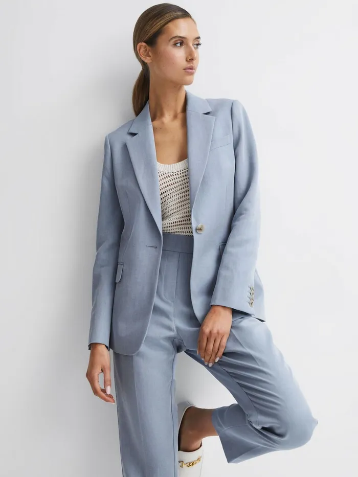 Reiss Suits and Tailoring Shae Single Breasted Tailored Blazer Pale Blue 8211 Women