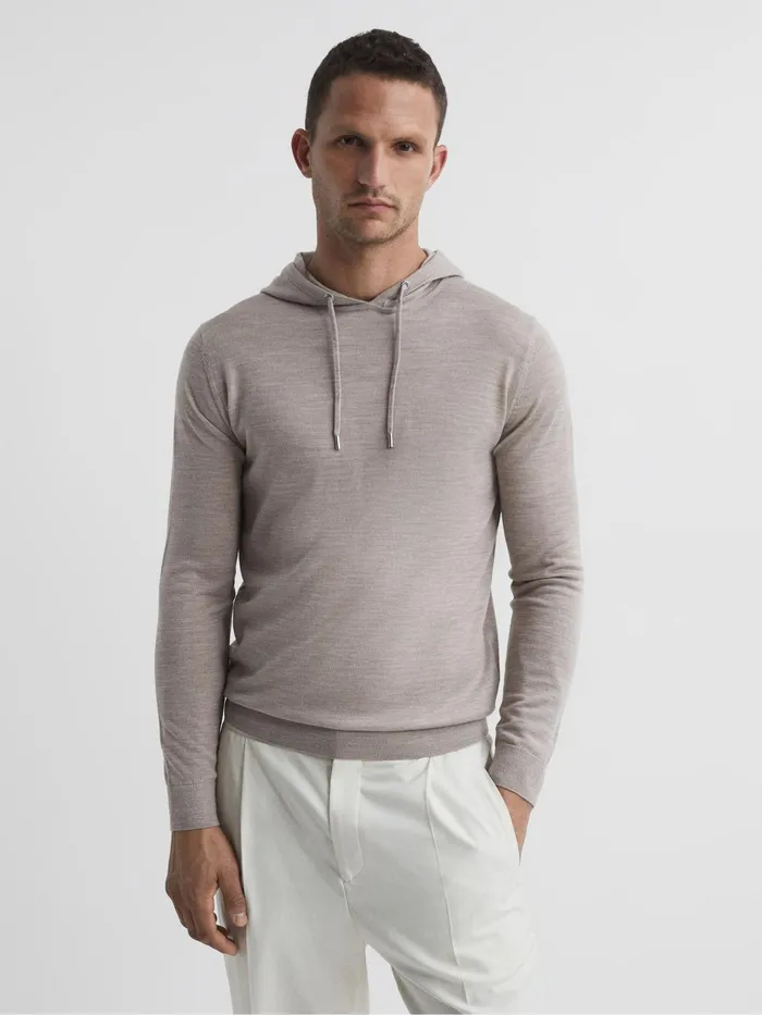 Reiss Sweats and Hoodies Holland Merino Wool Hoodie Bitter Chocolate 8211 Men