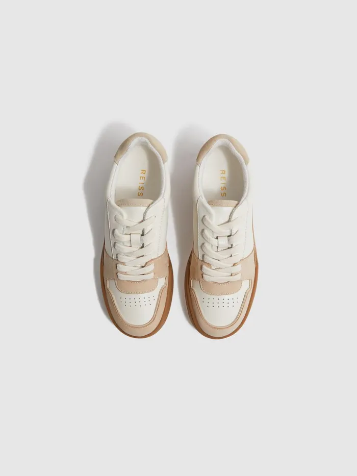 Reiss Trainers Frankie Leather Suede Low Cut Trainers Taupe 8211 Women
