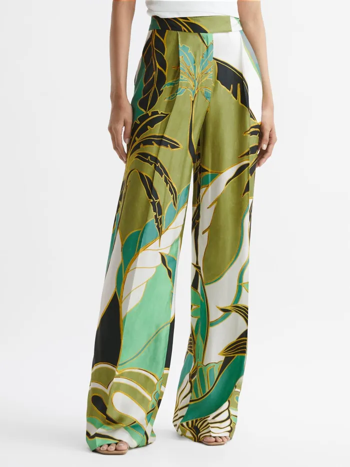 Reiss Trousers Luna Wide Leg Mid Rise Printed Trousers Green Print 8211 Women Reiss Trousers Luna Wide Leg Mid Rise Printed Trousers Green Print 8211 Women