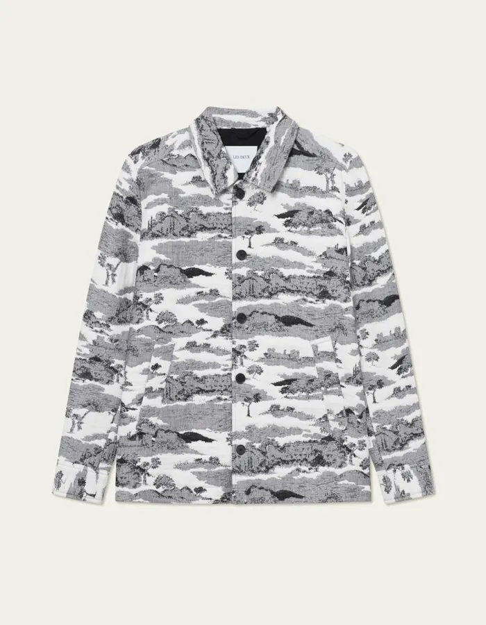 ShirtsOvershirts Men Les Deux Jaiden Ruins Jaqcuard Overshirt 8211 WhiteBlack