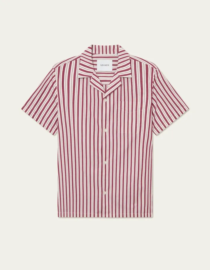 ShirtsOvershirts Men Les Deux Klark Stripe Poplin SS Shirt 8211 Beet RedWhite ShirtsOvershirts Men Les Deux Klark Stripe Poplin SS Shirt 8211 Beet RedWhite
