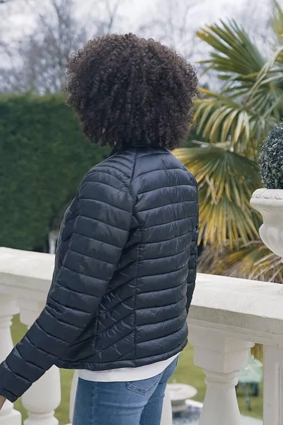 Sosandar Black and Silver Zip Detail Padded Coat With Pockets Black Silver Women Activewear