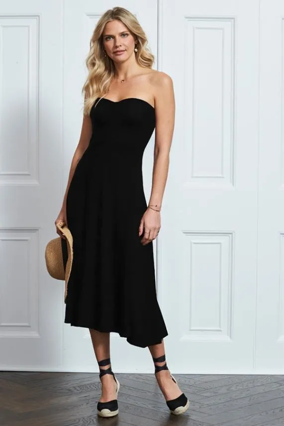 Sosandar Black Ruched Front Bandeau Dress Black Women Dresses