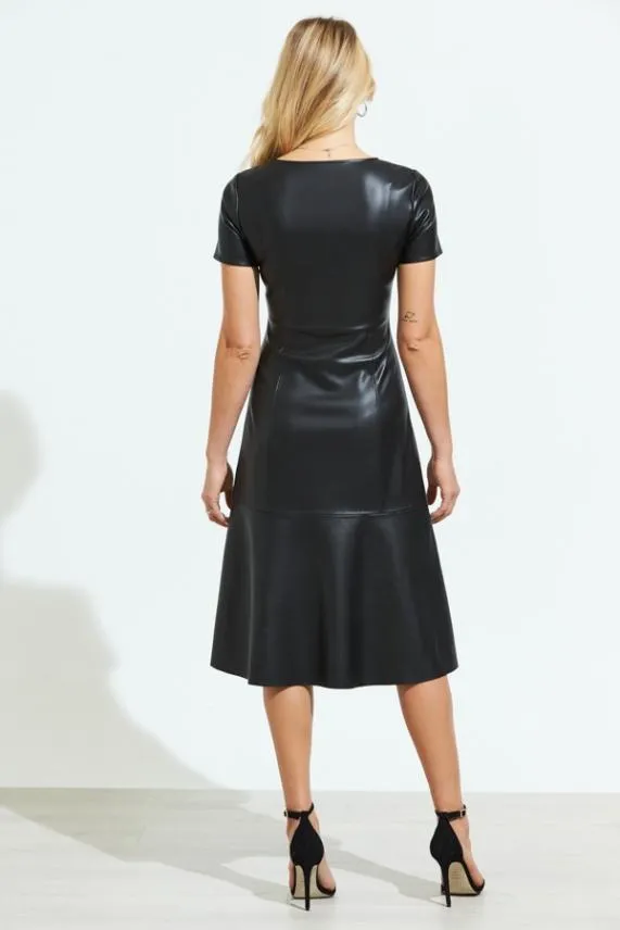 Sosandar Black Zip Front Ruched Detail Faux Leather Dress Black Women Dresses