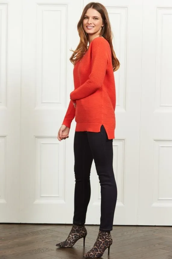 Sosandar Deep Coral Ribbed Side Split Longline Jumper Women Knitwear