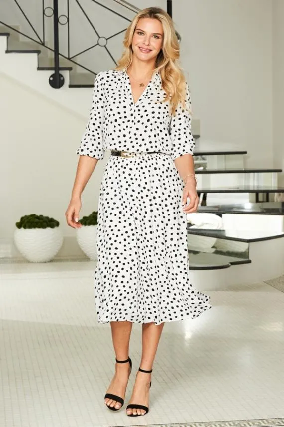 Sosandar Ivory and Black Spot Print Midi Shirt Dress Ivory Black Women Dresses