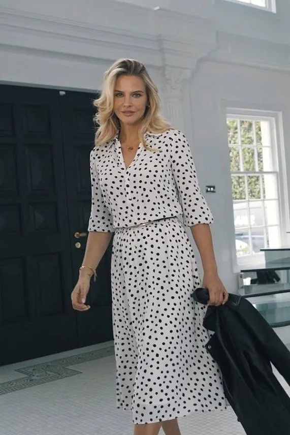 Sosandar Ivory and Black Spot Print Midi Shirt Dress Ivory Black Women Dresses