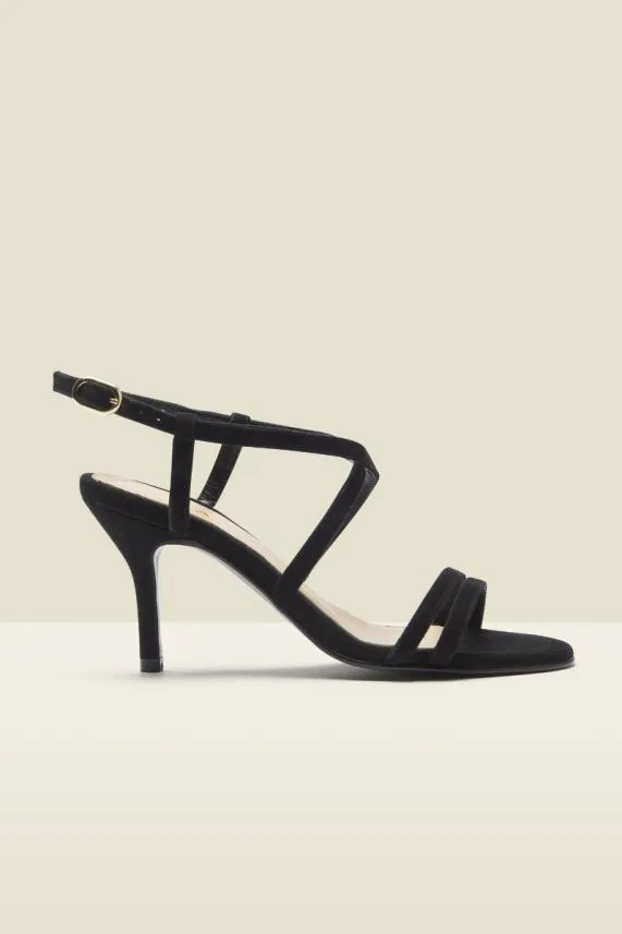Sosandar Millie Black Suede Strappy Sandal Black Women Sandals and Flip Flops