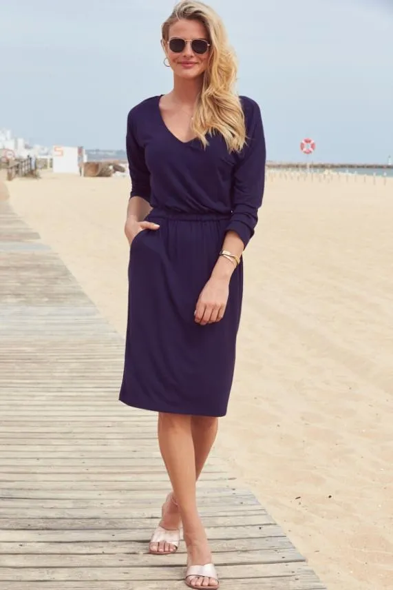 Sosandar Navy Super Soft V Neck Jersey Dress Navy Women Dresses