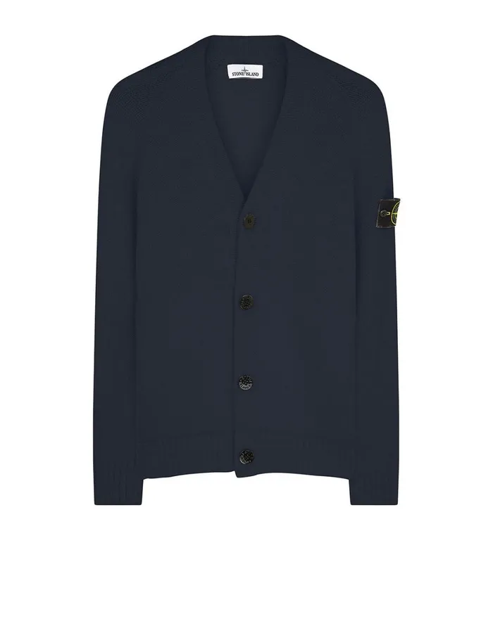 Stone Island Knitwear 572D3 Collarless Cardigan Knit In Marine Blue 8211 Mens