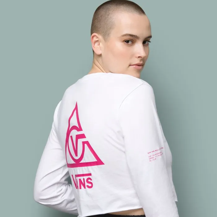 TShirts and Tanks Women Vans 66 Supply Tri Long Sleeve Boyfriend Crop Tee White TShirts and Tanks Women Vans 66 Supply Tri Long Sleeve Boyfriend Crop Tee White