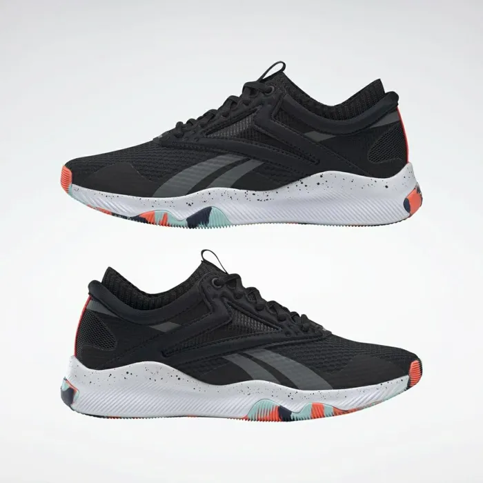 Training Shoes Womens Reebok HIIT Shoes Black White Orange Flare