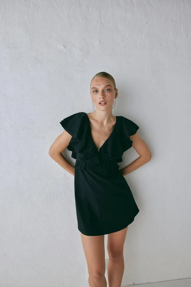 VRG GRL Mini Dresses Party Nights Frill Mini Dress Black 8211 Women VRG GRL Mini Dresses Party Nights Frill Mini Dress Black 8211 Women
