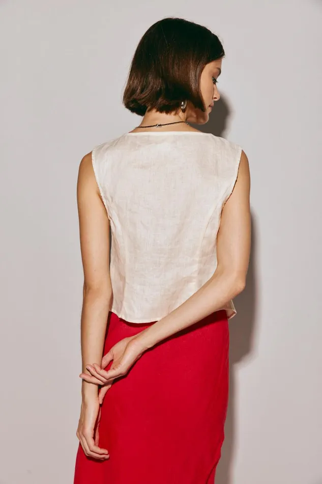 VRG GRL Sleeveless Yvonne Linen Top Cream 8211 Women VRG GRL Sleeveless Yvonne Linen Top Cream 8211 Women