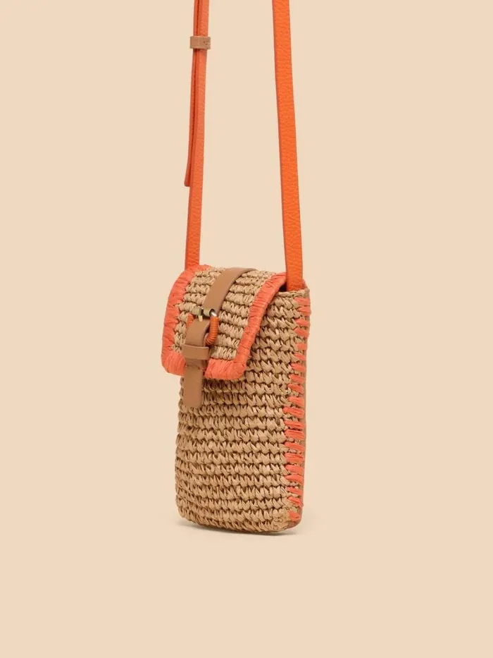 White Stuff BAGS and PURSES Clara Buckle Raffia Phone Bag Orange Multi 8211 Women