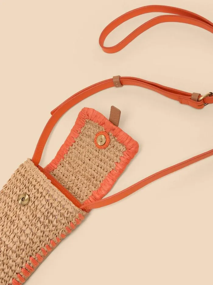 White Stuff BAGS and PURSES Clara Buckle Raffia Phone Bag Orange Multi 8211 Women