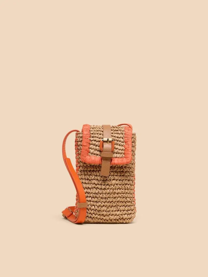 White Stuff BAGS and PURSES Clara Buckle Raffia Phone Bag Orange Multi 8211 Women
